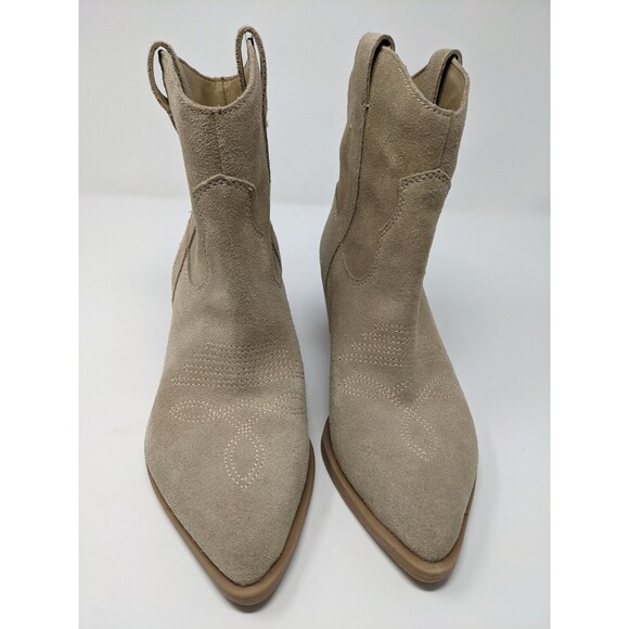 Dolce Vita Ankle Suede Boots Western Beige Slip On Wedge Booties Size 7.5 NEW - Picture 2 of 8